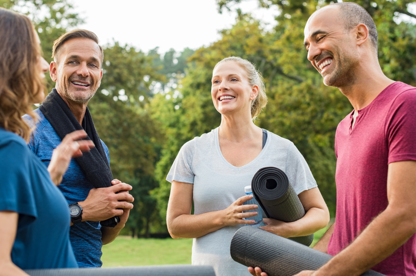 Mature fitness friends talking Mature fitness friends talking