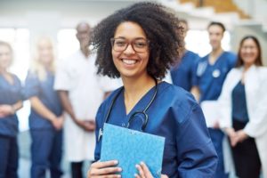 Cheerful confident medical worker in a clinic